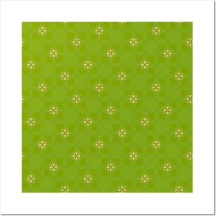 Little Flowers on Lime Green Background Pattern - WelshDesignsTP003 Posters and Art